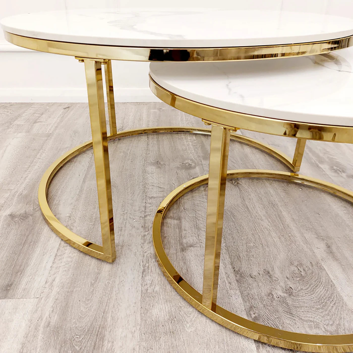 Capri Polar White Sintered Stone Nest of 2 Round Coffee Tables - Pendle Village Furniture
