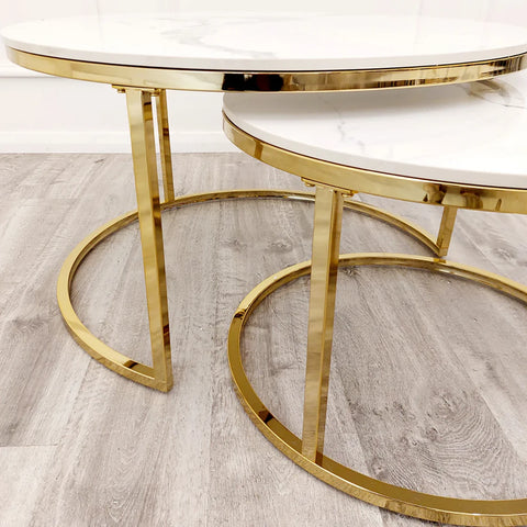 Capri Polar White Sintered Stone Nest of 2 Round Coffee Tables - Pendle Village Furniture