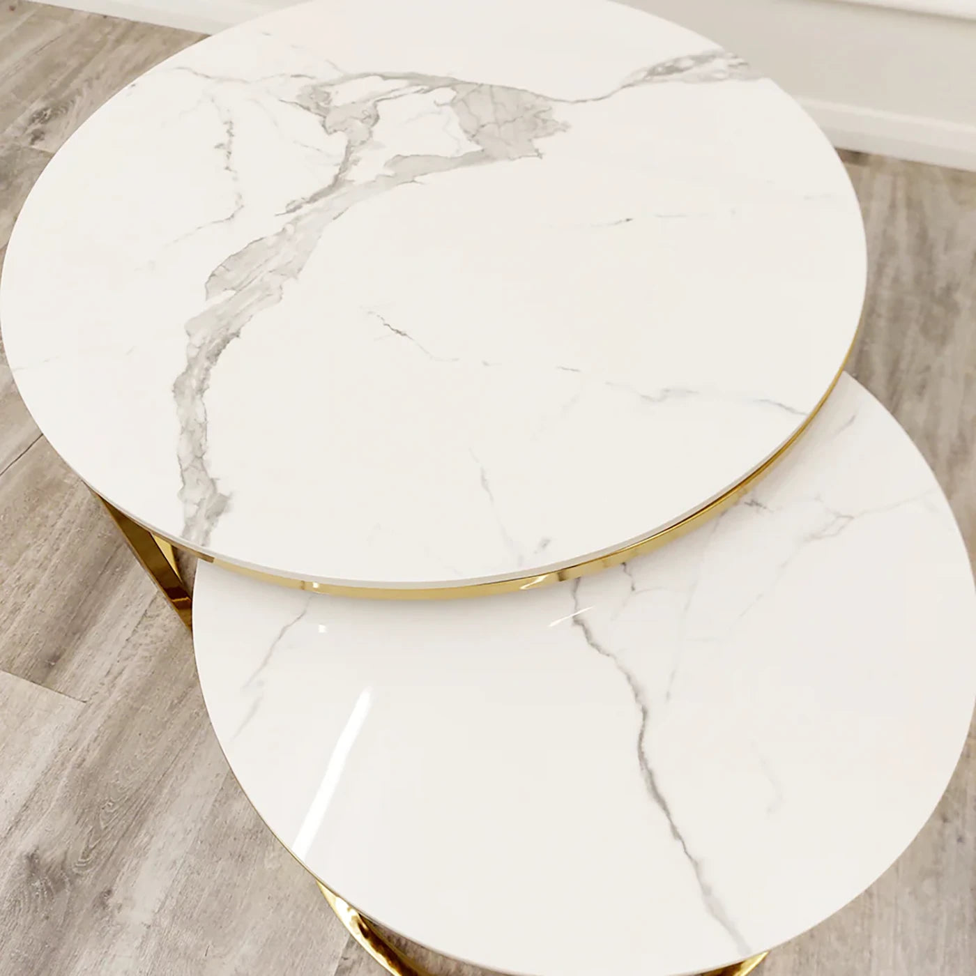 Capri Polar White Sintered Stone Nest of 2 Round Coffee Tables - Pendle Village Furniture