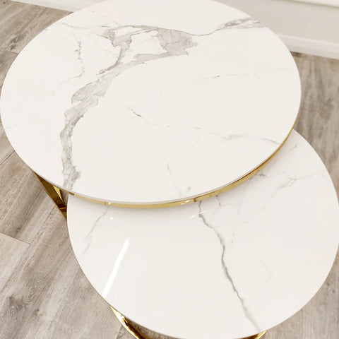 Capri Polar White Sintered Stone Nest of 2 Round Coffee Tables - Pendle Village Furniture