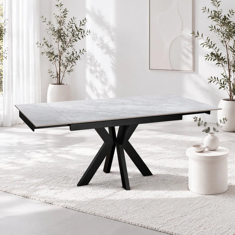 Casper Pearla Grey High Gloss Ceramic Extending Dining Table 120–180cm
