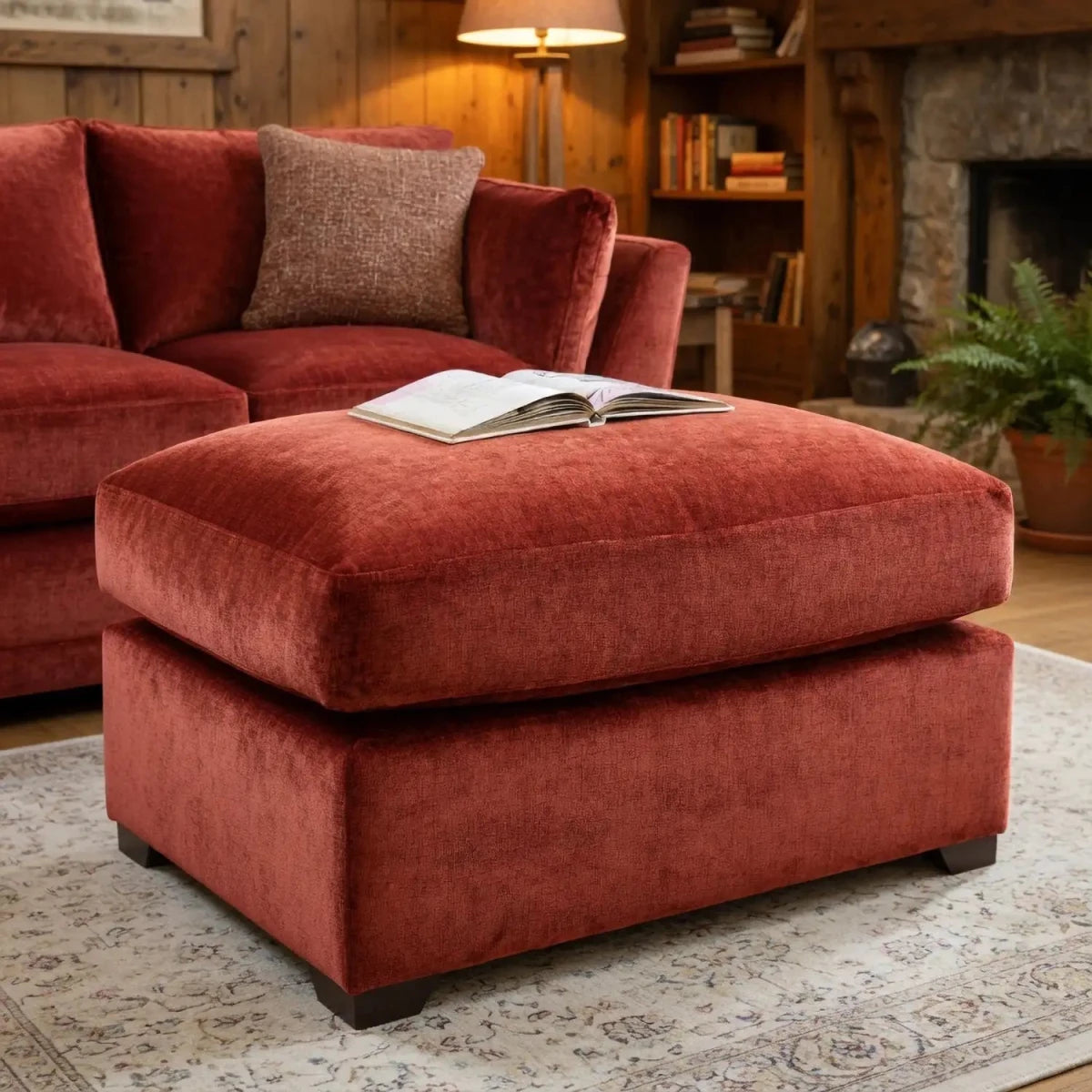Caressa Fabric Footstool in a modern living room