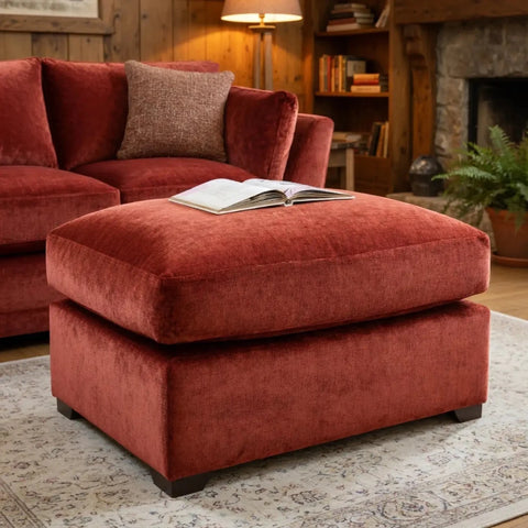 Caressa Fabric Footstool in a modern living room