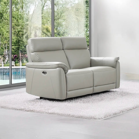 Carlton 3 Seater Electric Recliner Sofa – Light Grey Premium Leather - Pendle Village Furniture
