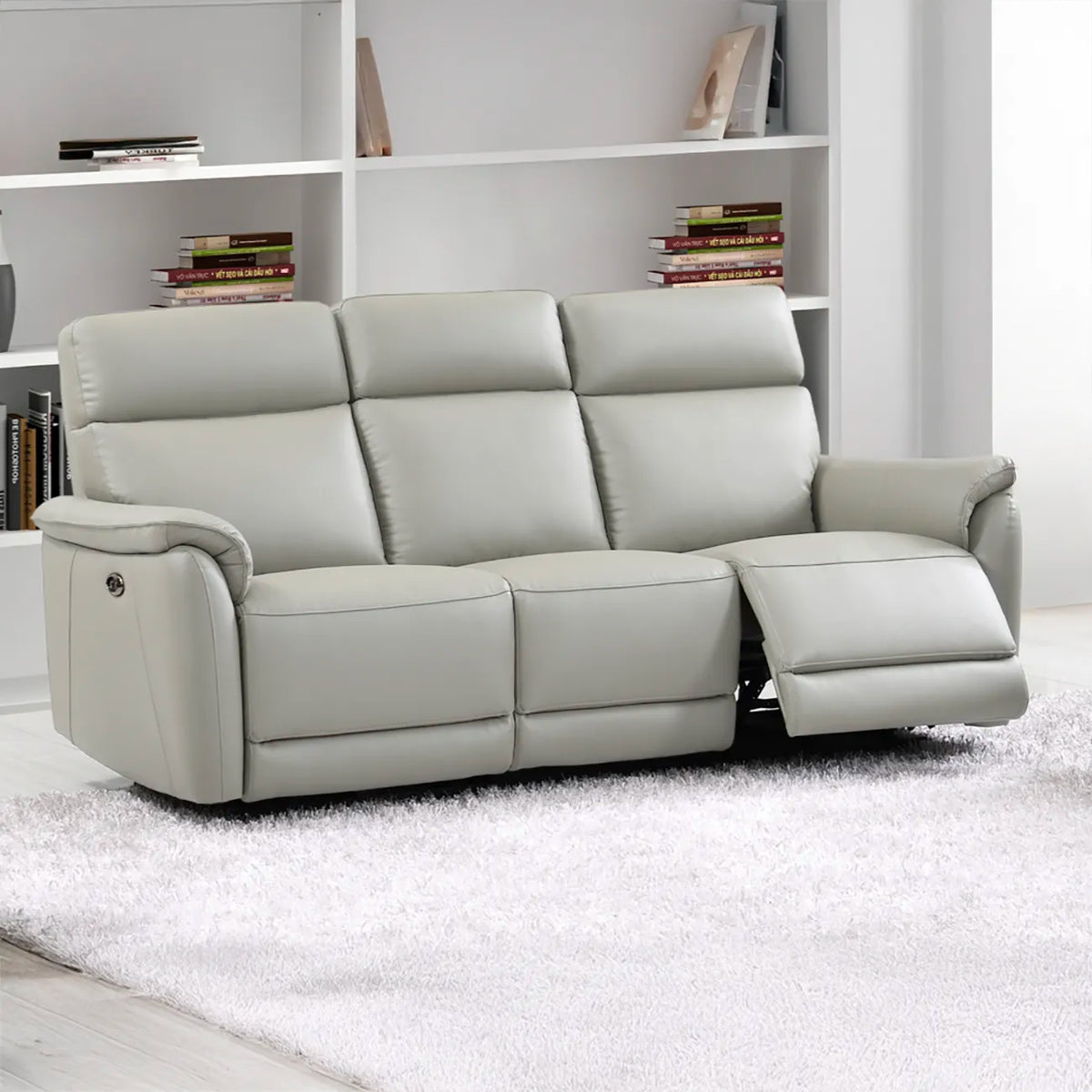 Carlton 3 Seater Electric Recliner Sofa – Light Grey Premium Leather - Pendle Village Furniture