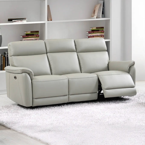 Carlton 3 Seater Electric Recliner Sofa – Light Grey Premium Leather - Pendle Village Furniture