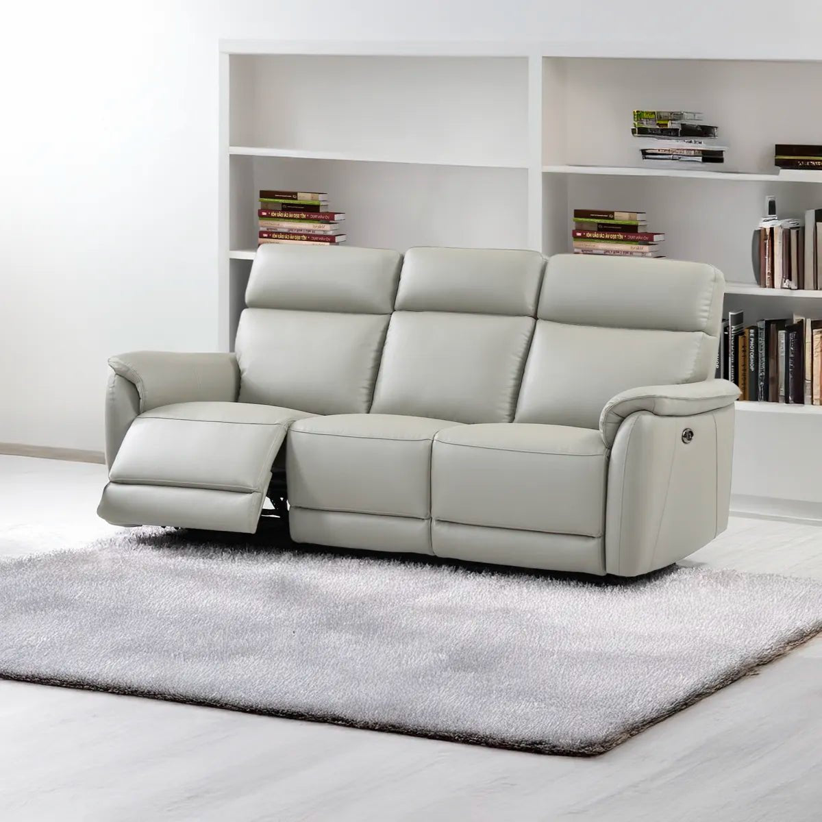 Carlton 3 Seater Electric Recliner Sofa – Light Grey Premium Leather - Pendle Village Furniture