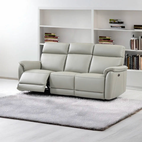 Carlton 3 Seater Electric Recliner Sofa – Light Grey Premium Leather - Pendle Village Furniture