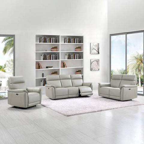 Carlton 3 Seater Electric Recliner Sofa – Light Grey Premium Leather - Pendle Village Furniture
