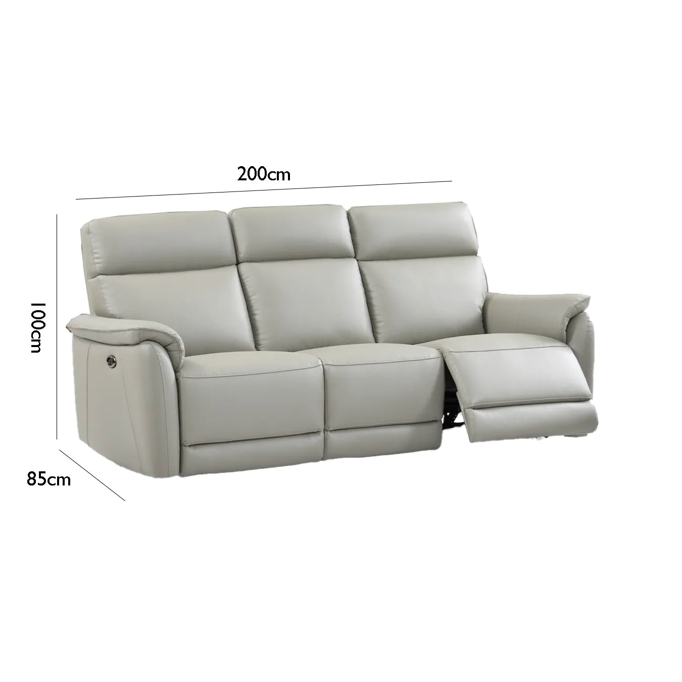 Carlton 3 Seater Electric Recliner Sofa – Light Grey Premium Leather - Pendle Village Furniture