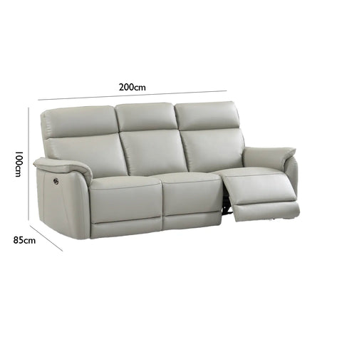 Carlton 3 Seater Electric Recliner Sofa – Light Grey Premium Leather - Pendle Village Furniture