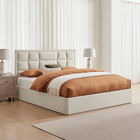 Camila Luxury Storage Bed shown in Natural fabric, also available in Silver or Navy. Choose Double, Kingsize or Superking.
