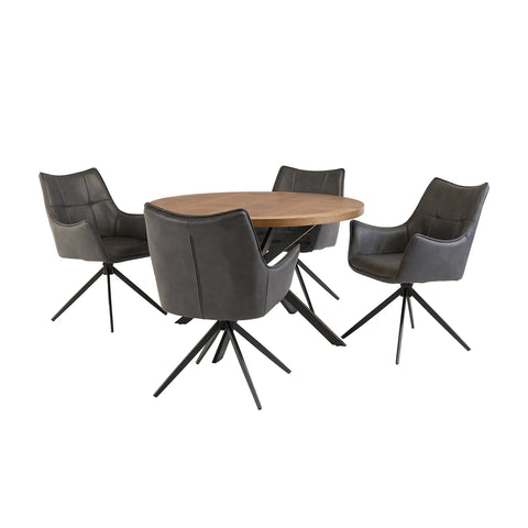 Carson Round Oak Veneer Dining Table with 4 Arundel Chairs - Pendle Village Furniture