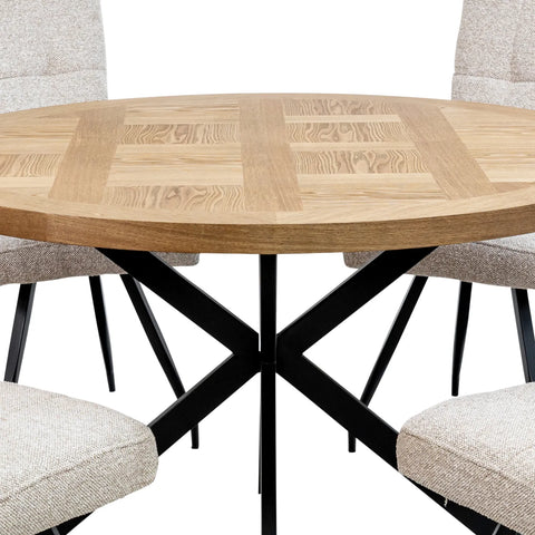 Carson Round Oak Veneer Dining Table with 4 Ellison Chairs - Pendle Village Furniture