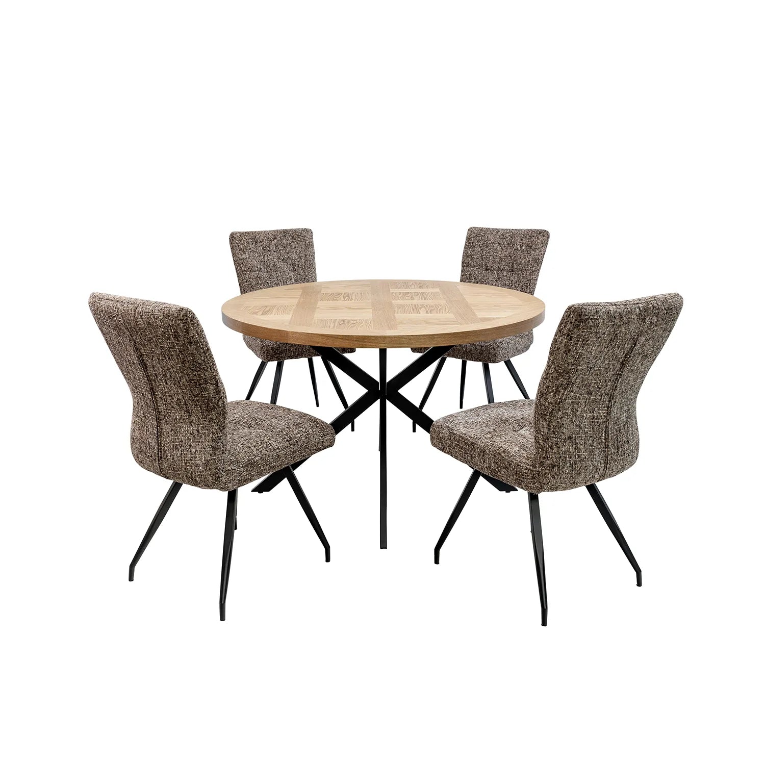 Carson Round Oak Veneer Dining Table with 4 Ellison Chairs - Pendle Village Furniture