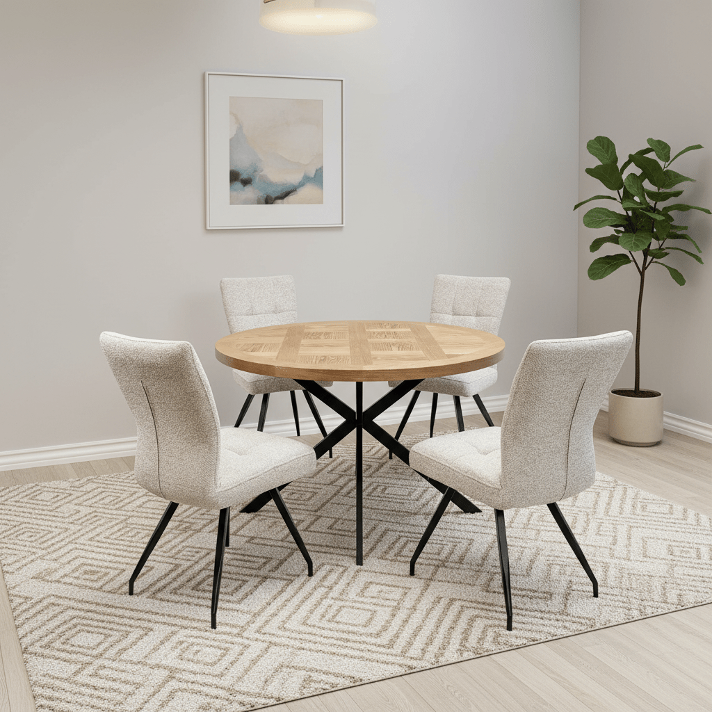 Carson Round Oak Veneer Dining Table with 4 Ellison Chairs