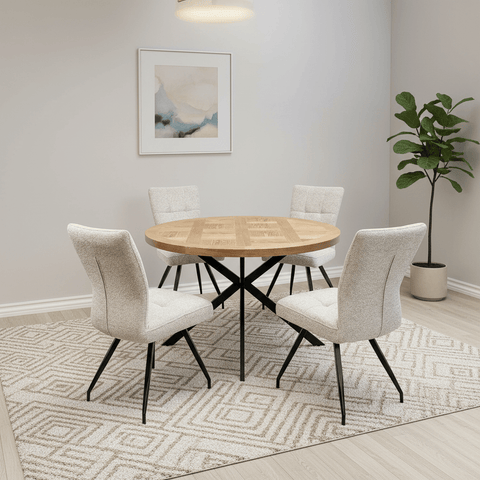 Carson Round Oak Veneer Dining Table with 4 Ellison Chairs