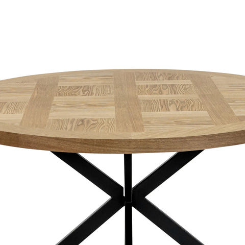 Carson Round Oak Veneer Dining Table with 4 Ellison Chairs - Pendle Village Furniture