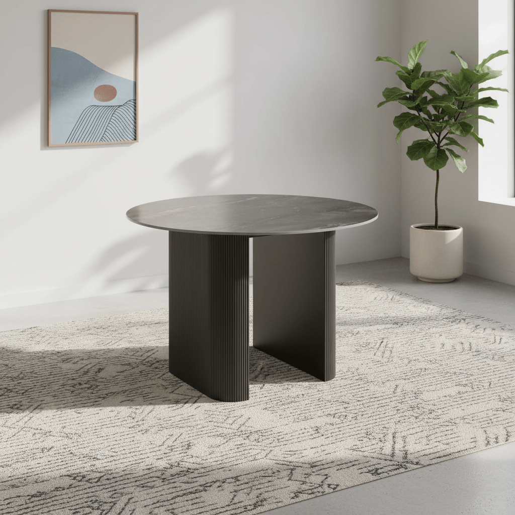 Cartier Round Gloss Grey Ceramic Dining Table -120cm