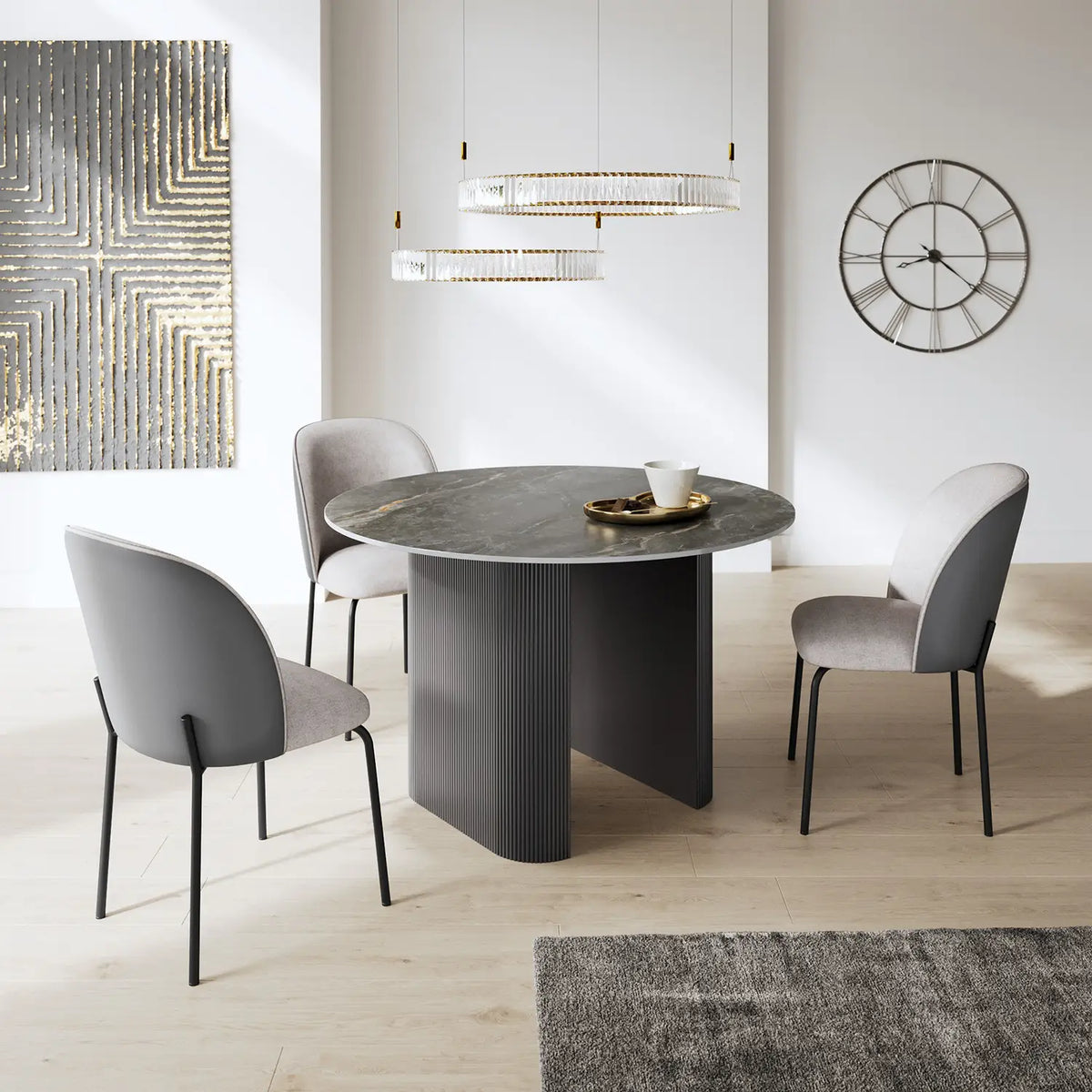 Cartier Round Gloss Grey Ceramic Dining Table Set - 120cm - Pendle Village Furniture