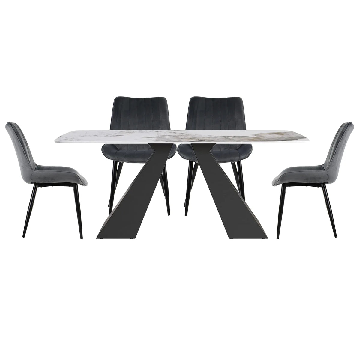 Casa 1.8M White Ceramic Top Dining Table with Roco Swivel Chairs - Pendle Village Furniture