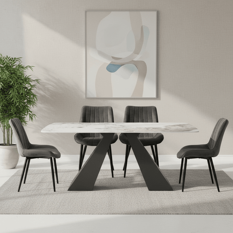 Casa 1.8M White Ceramic Top Dining Table with Roco Swivel Chairs