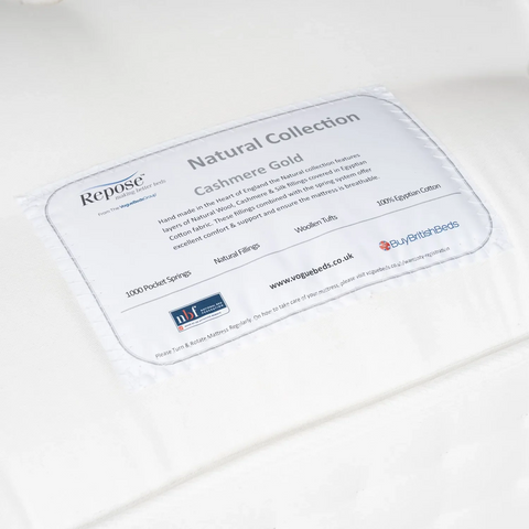 Repose Cashmere Gold 1500 Pocket Mattress, Available in Single, Small Double, Double, Kingsize, SuperKing - Cashmere Gold Label 