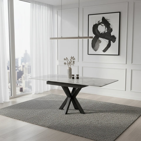 Casper Small 90cm Gloss Grey Sintered Stone Extending Dining Table - Pendle Village Furniture