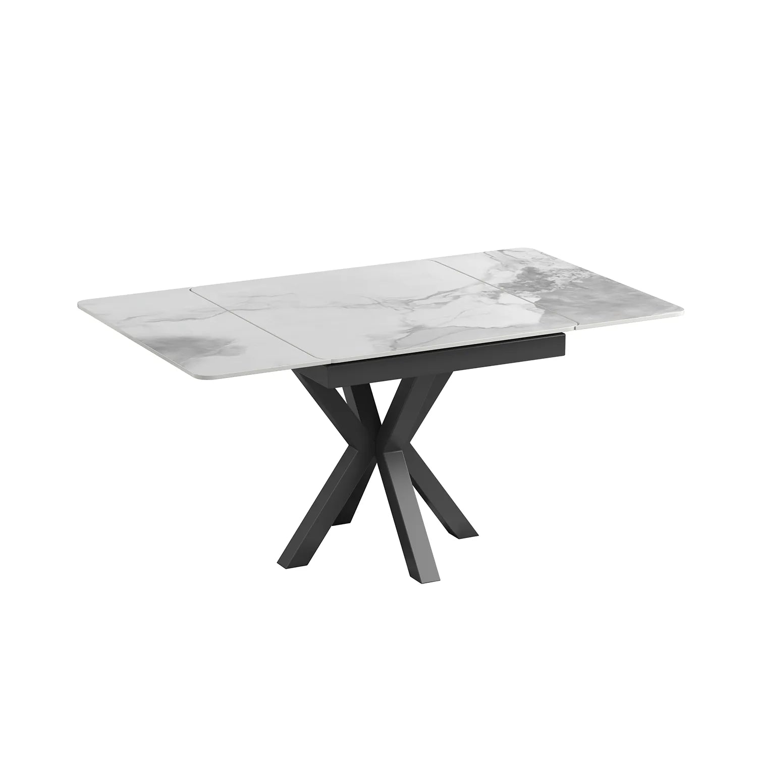 Casper Small 90cm White Sintered Stone Extending Dining Table with Black Metal Legs