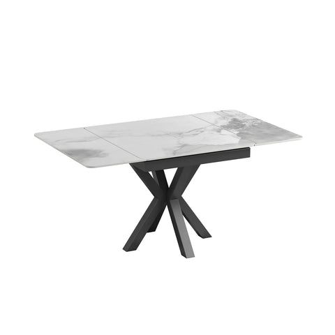 Casper Small 90cm White Sintered Stone Extending Dining Table with Black Metal Legs