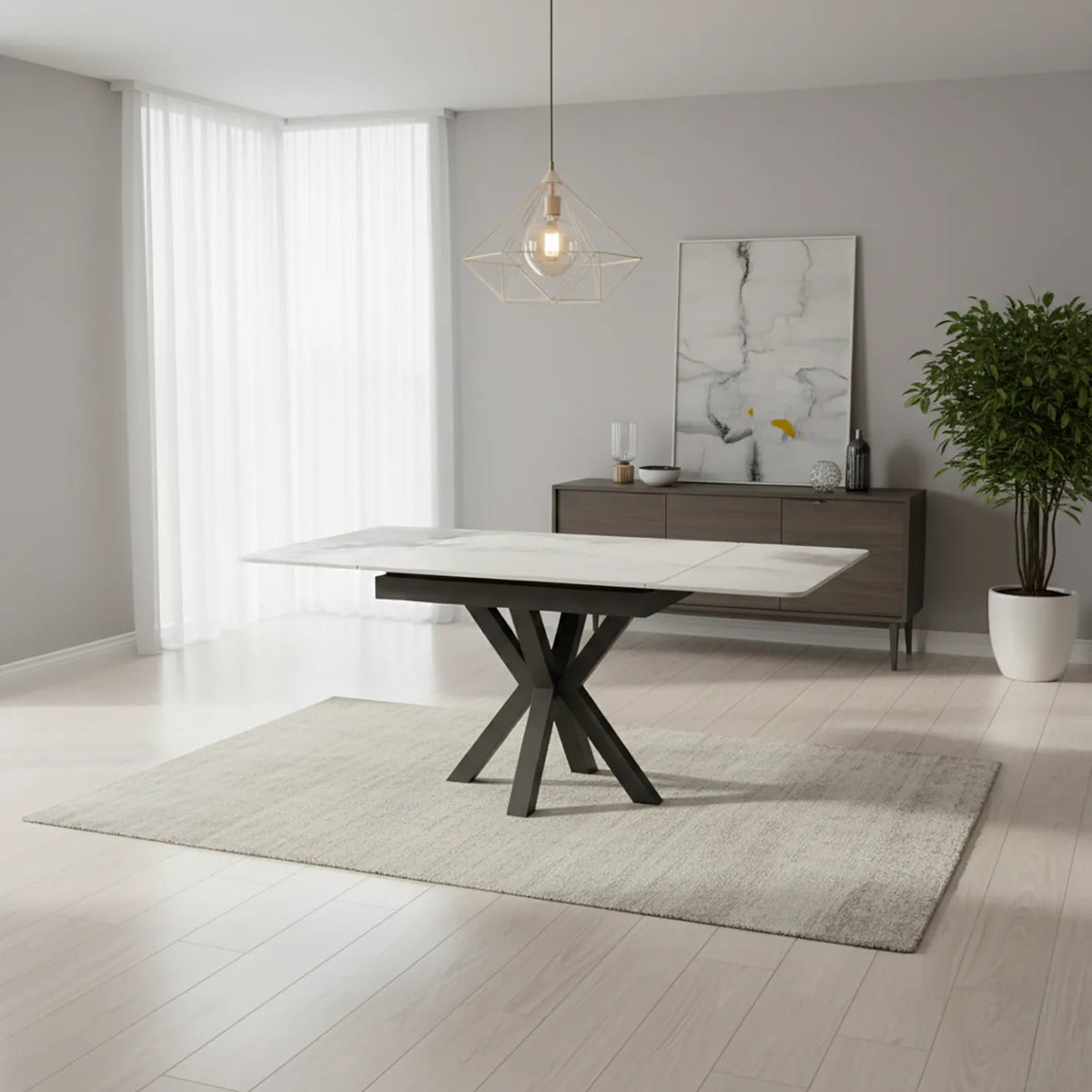 Casper Small 90cm White Sintered Stone Extending Dining Table - Pendle Village Furniture
