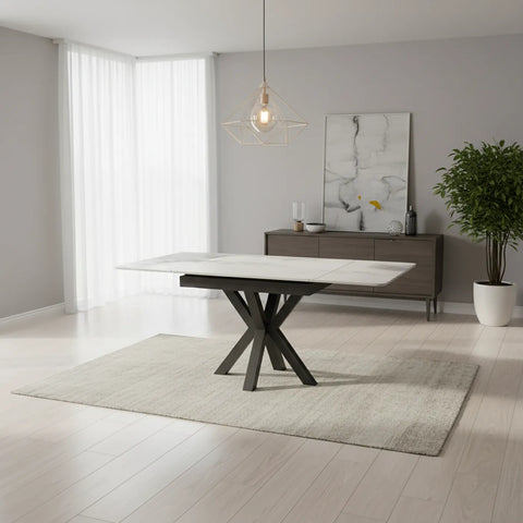 Casper Small 90cm White Sintered Stone Extending Dining Table - Pendle Village Furniture