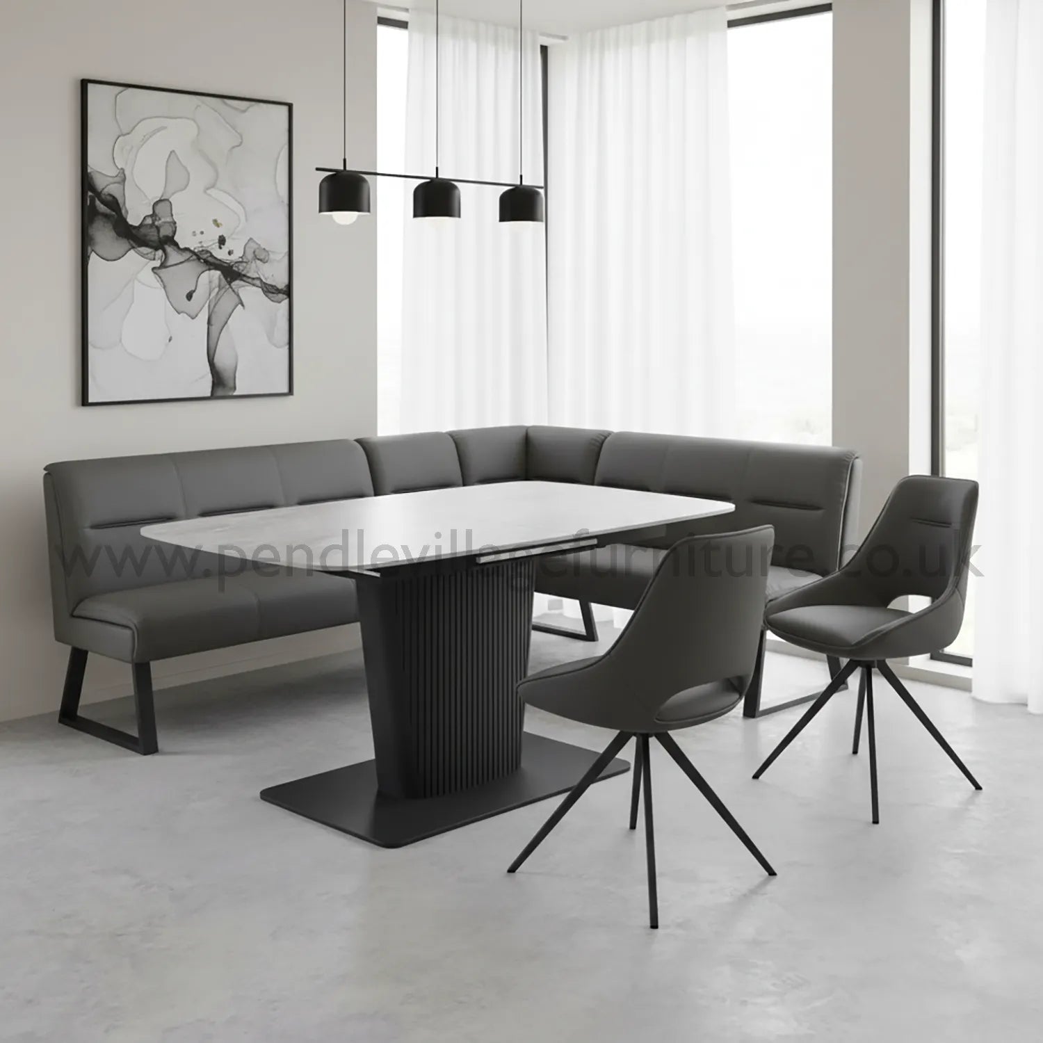 Catania Small Ext Dining Table with Corner Bench and Swivel Chairs - Pendle Village Furniture