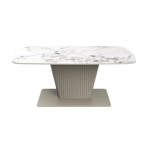 Catania White Ceramic and Beige Base Coffee Table - Pendle Village Furniture