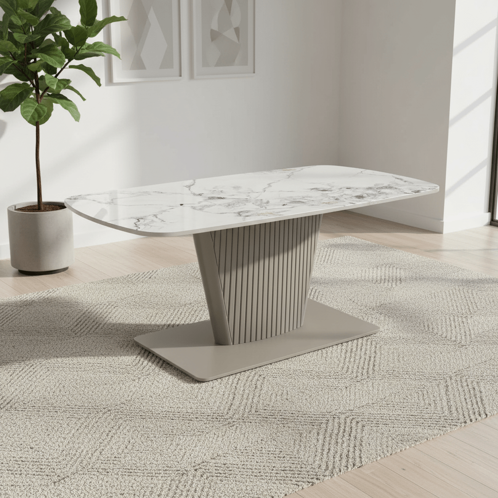 Catania White Ceramic and Beige Base Coffee Table