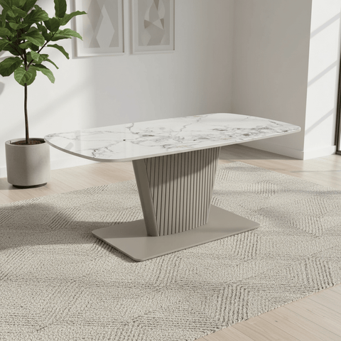 Catania White Ceramic and Beige Base Coffee Table