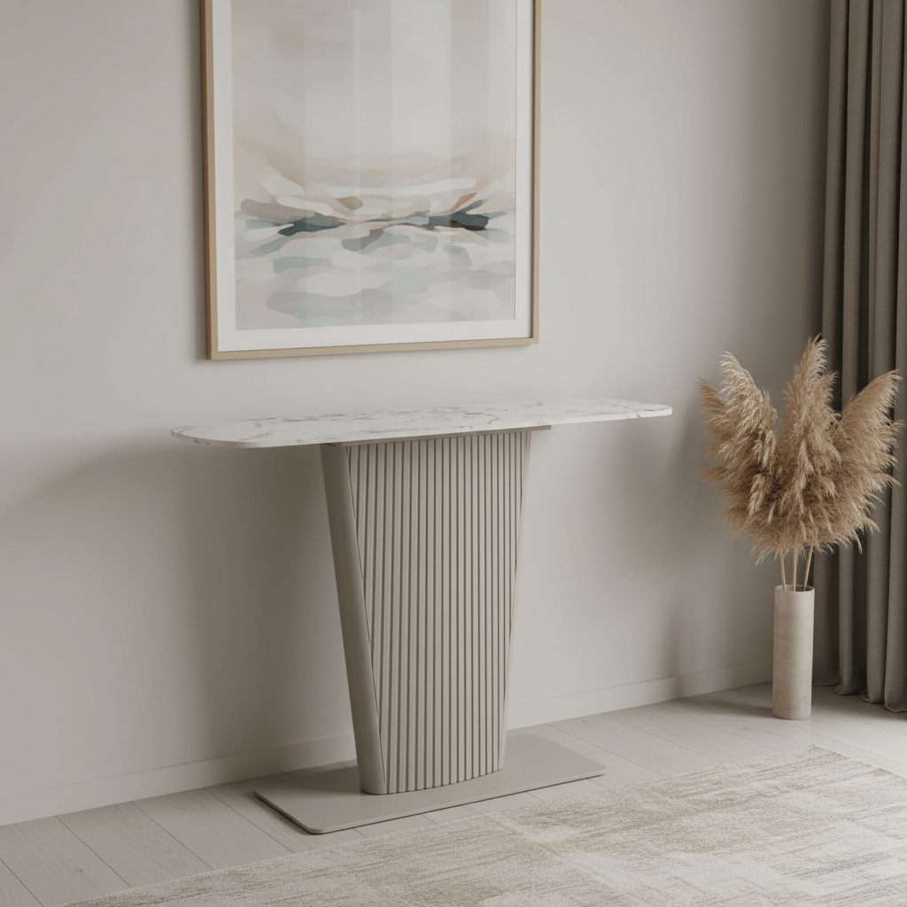 Catania White Ceramic Top Beige Base Console Table