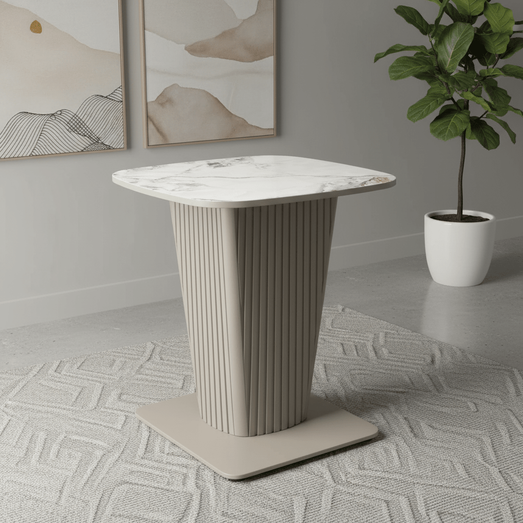 Catania White Ceramic Top and Beige Base Lamp Table