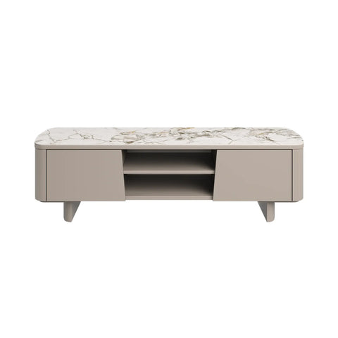 Catania White Ceramic Top Beige Base TV Unit - Pendle Village Furniture