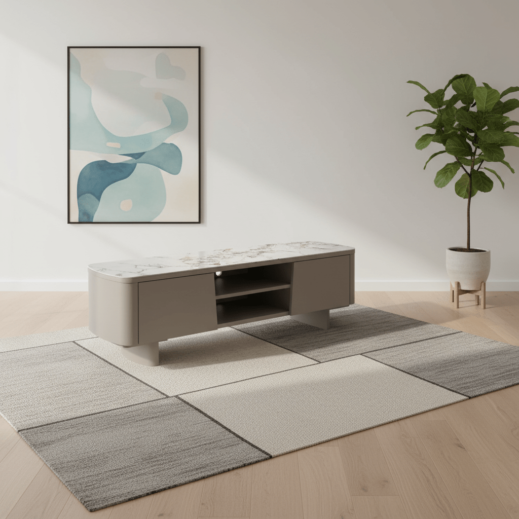 Catania White Ceramic Top Beige Base TV Unit