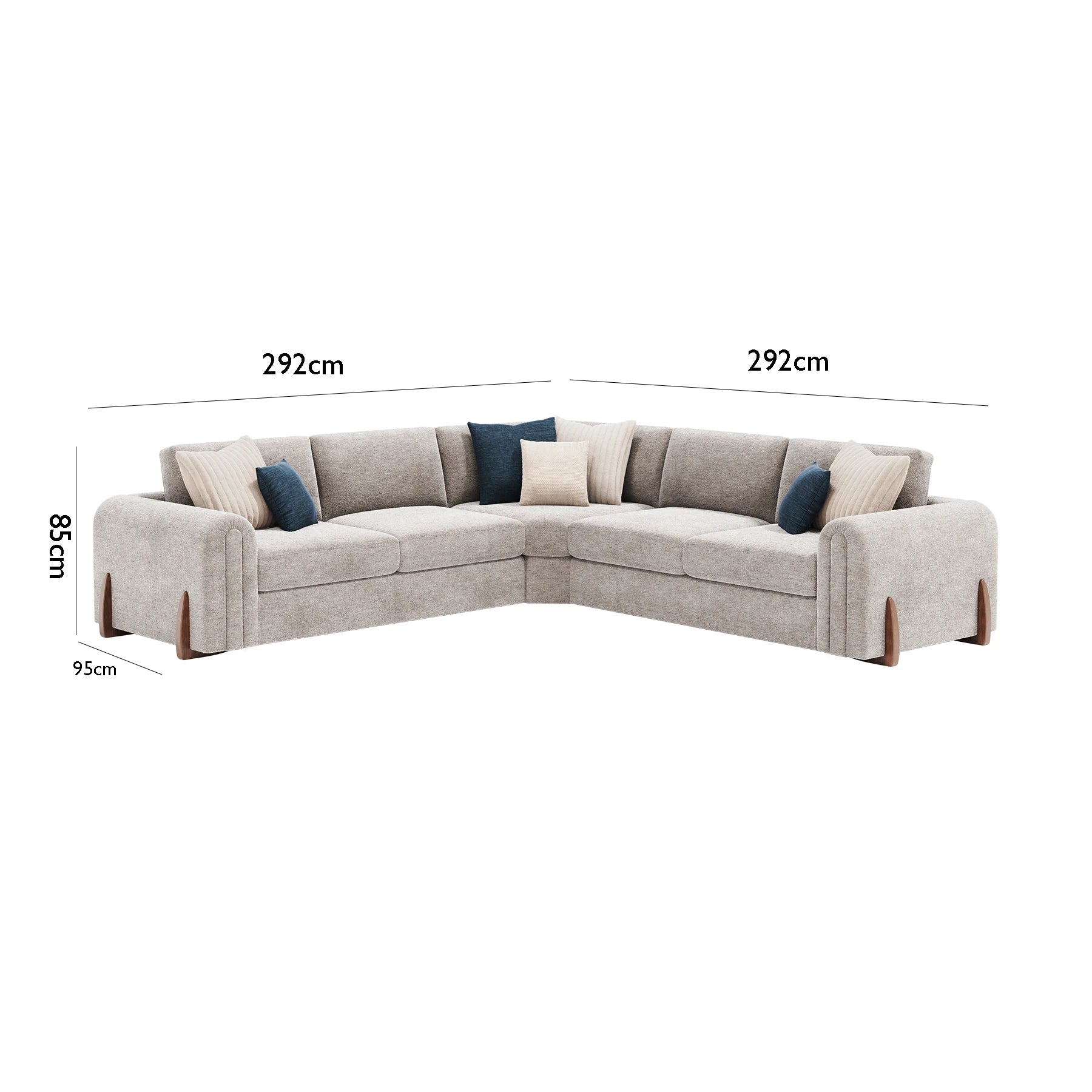 Cavendish 2 Corner 2 Fabric Sofawith dimensions labeled on a white background