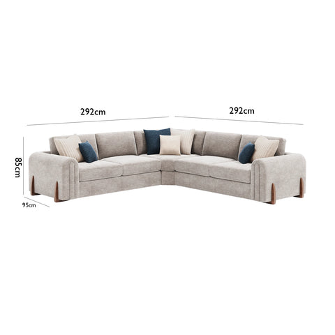 Cavendish 2 Corner 2 Fabric Sofawith dimensions labeled on a white background