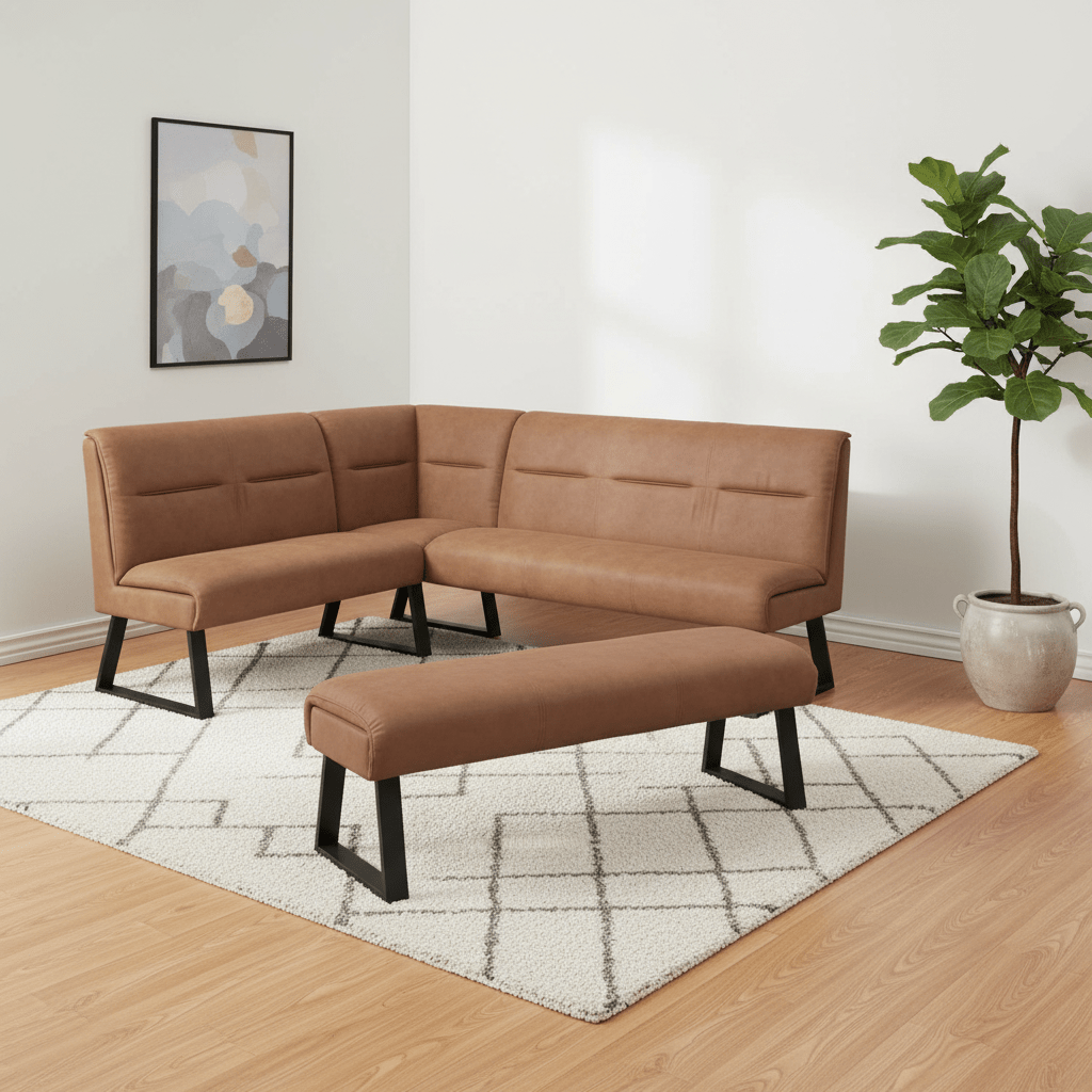 Cerutti Tan Corner Dining Bench & Backless Bench Set