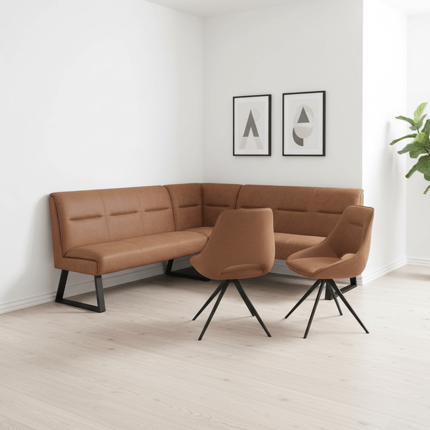 Cerutti Tan Corner Bench & 2 Chairs Set