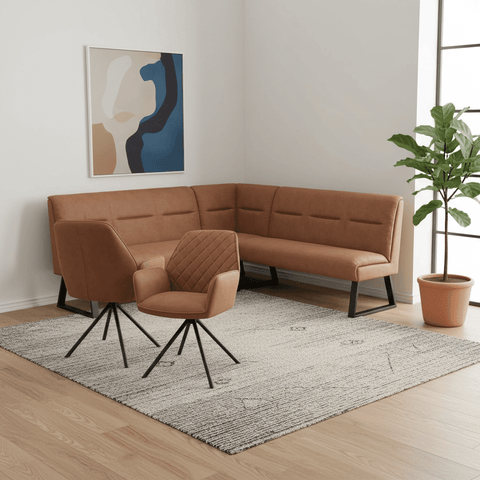 Cerutti Tan Corner Bench & 2 Lina Chairs Set