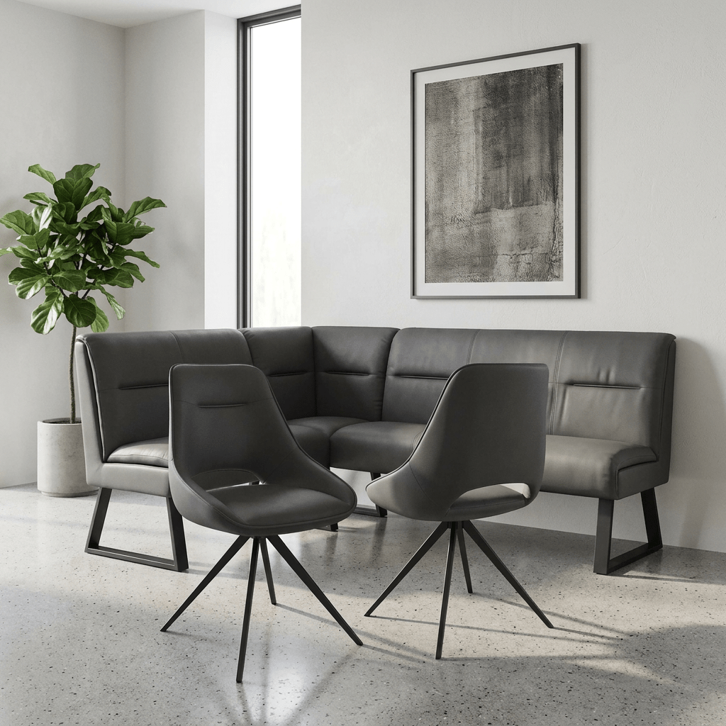 Cerutti Grey Corner dining Bench With Swivel Chairs Set