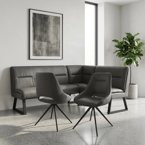 Grey Leather Corner Dining Bench and Chairs Set