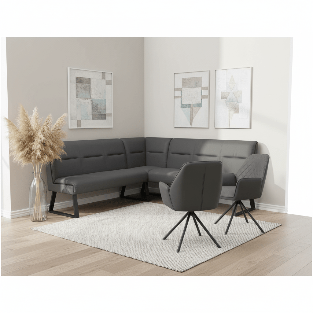 Cerutti Grey Corner Bench & 2 Lina Chairs