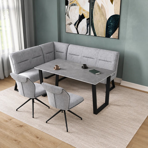 Cerutti Grey Fabric Corner Dining Bench with Table and Chairs