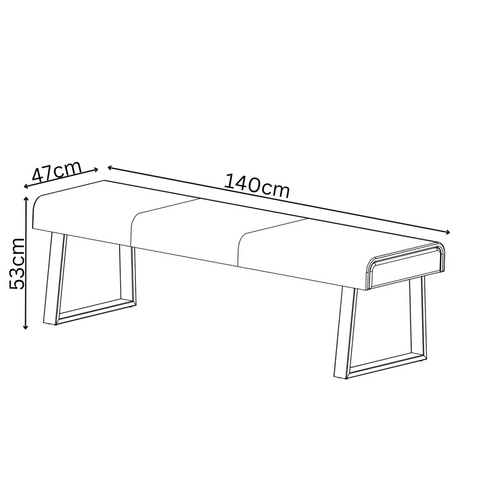 Dimensions of Grey Fabric Dining Bench with grey powder coated legs 